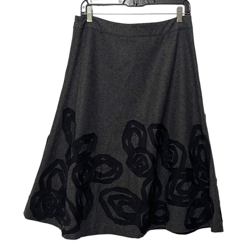 BODEN Wool Blend Floral Applique Fit Flare Skirt 12 Long - Picture 4 of 6